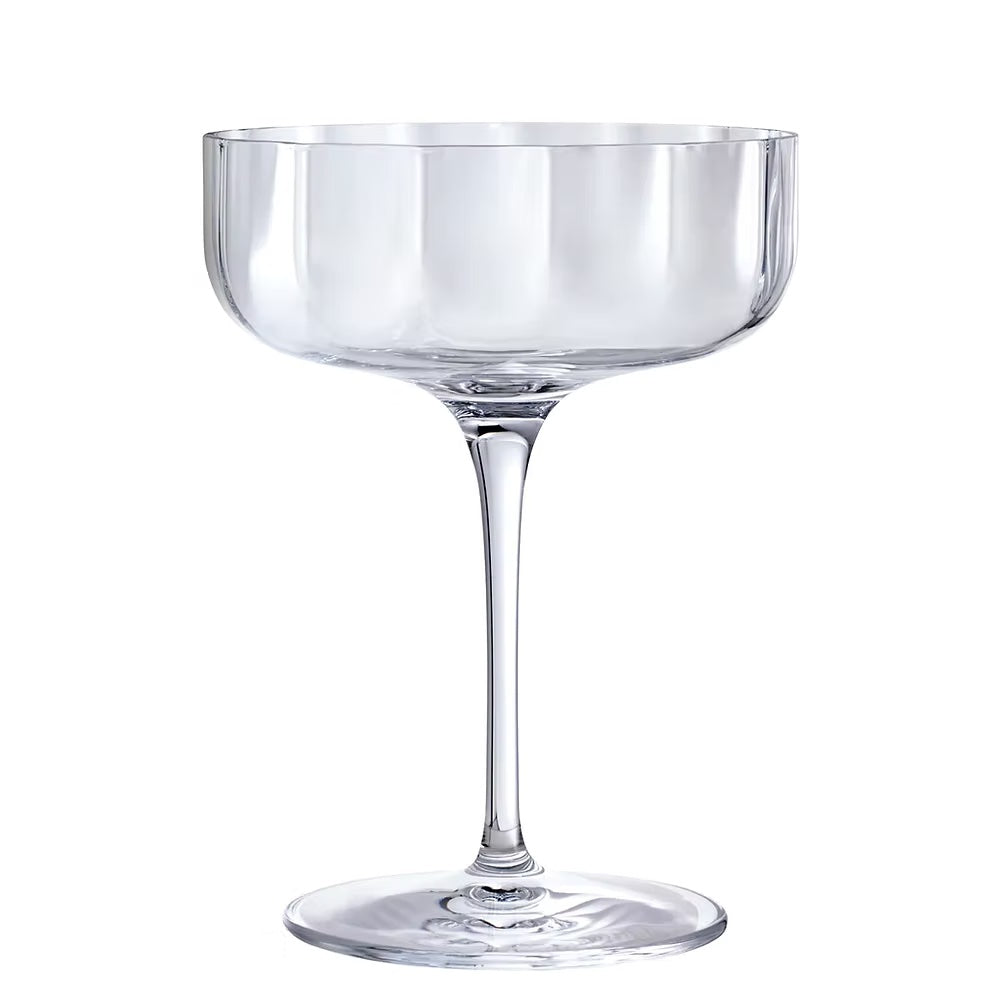 Elegant crystal cocktail glass with a slender stem.