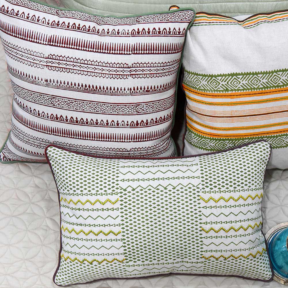 Hand Block Print Cotton Cushion Cover For Home & Garden Ivory Color (16" X 16") - Elysian Home Decor