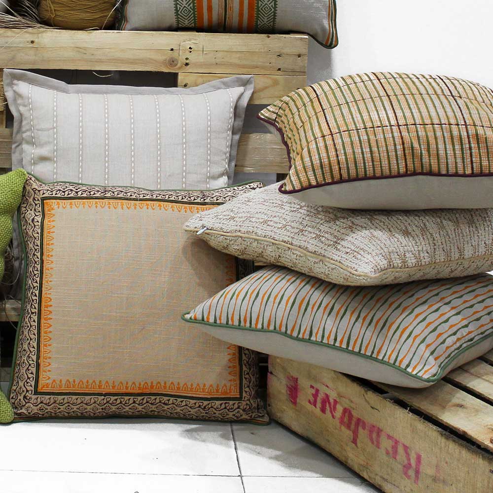 Organic Designs in Printed Cotton Cushion Cover Beige Color 1 Piece (16" X 16") - Elysian Home Decor