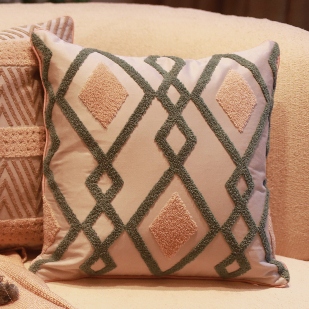 Wanderlust Cotton Embroidered Grey Cushion Cover 16" X 16" - Elysian Home Decor