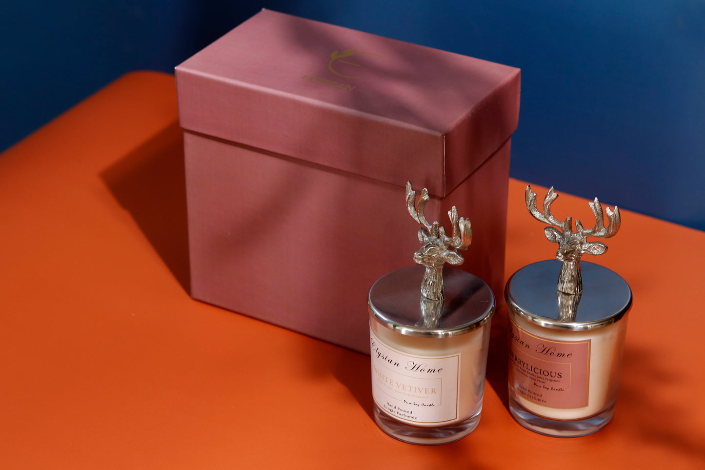 Elegant reindeer head candle set with decorative gift box