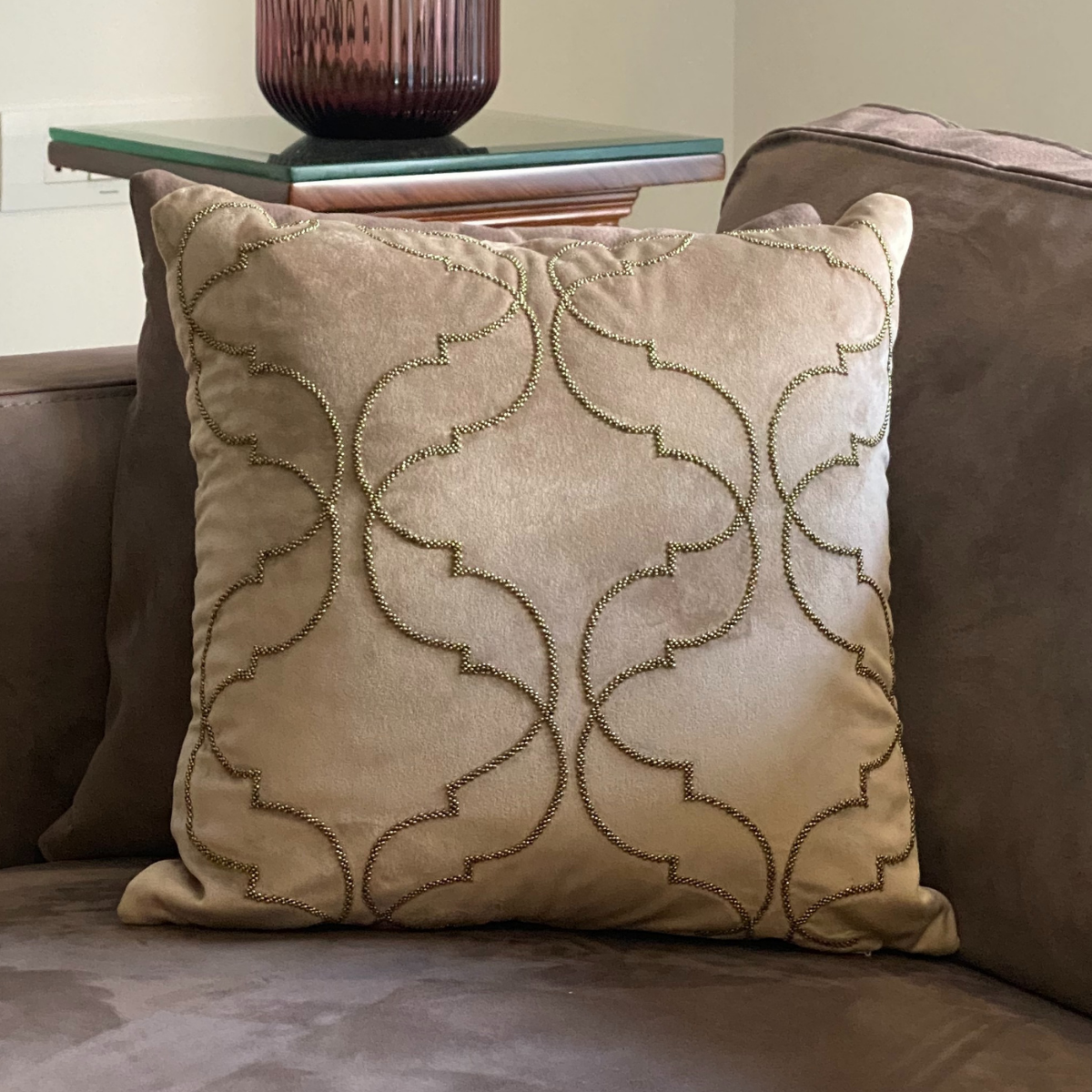 Decorative Moroccan Champagne Velvet Cushion Cover 16x16