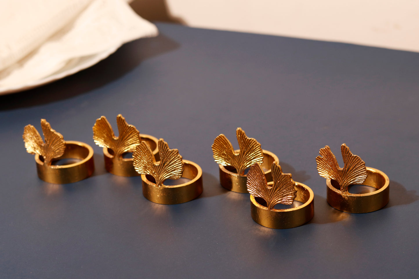 Set of six gold leaf napkin rings