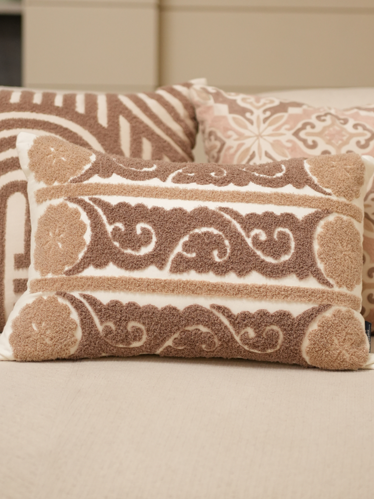 Fantasia Ivory Deco Cotton Embroidered Cushion Cover 12" X 18" - Elysian Home Decor