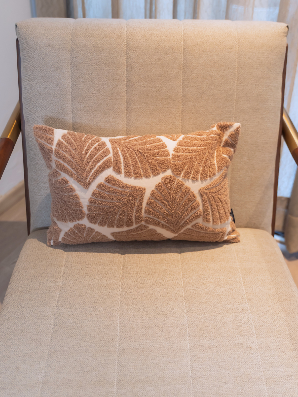 Kama Oats Beige Cotton Embroidered Cushion Cover 12" X 18" - Elysian Home Decor