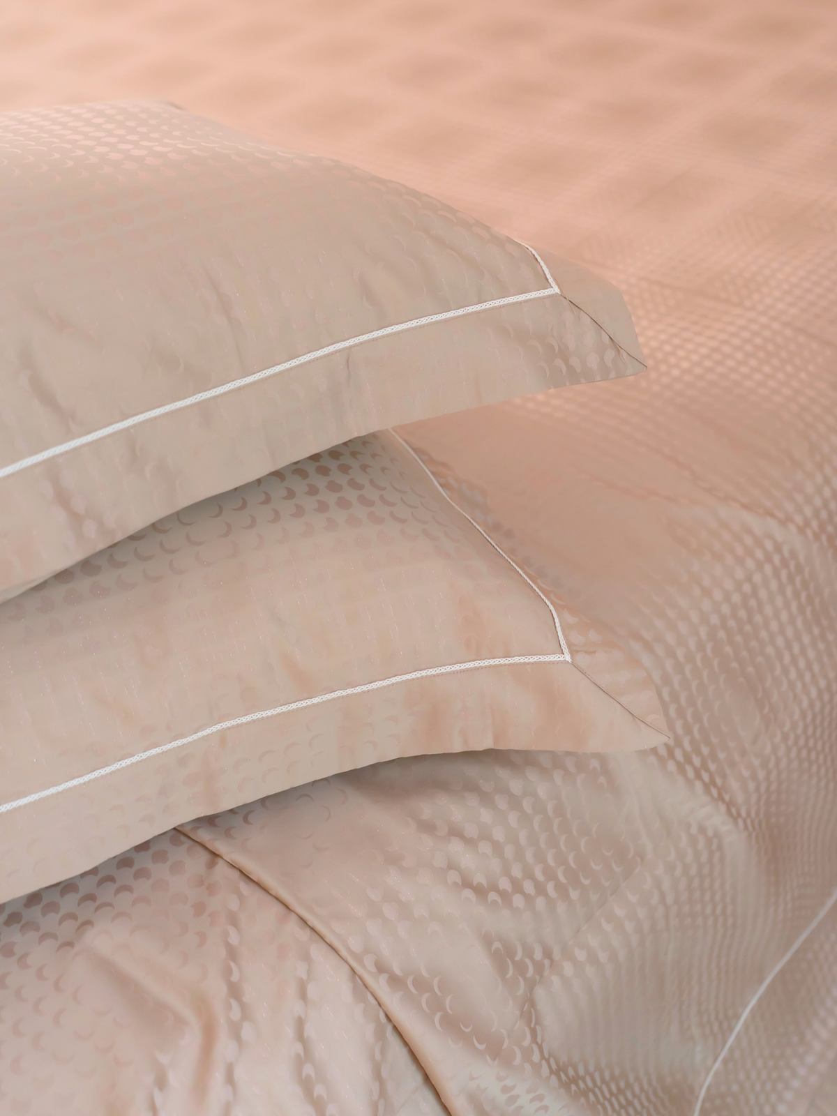 Biscotti Beige Premium Tencel Jacquard Bedsheet Set with Lace - Elysian Home Decor