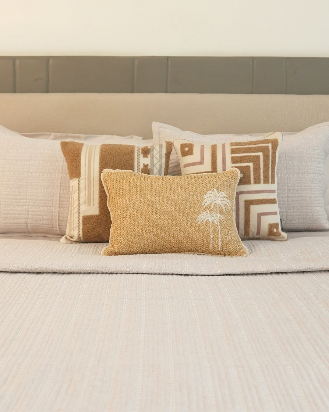 Coco Palm | Palm Springs Embroidered Oats Beige Cushion Cover (Size : 12"X18") - Elysian Home Decor