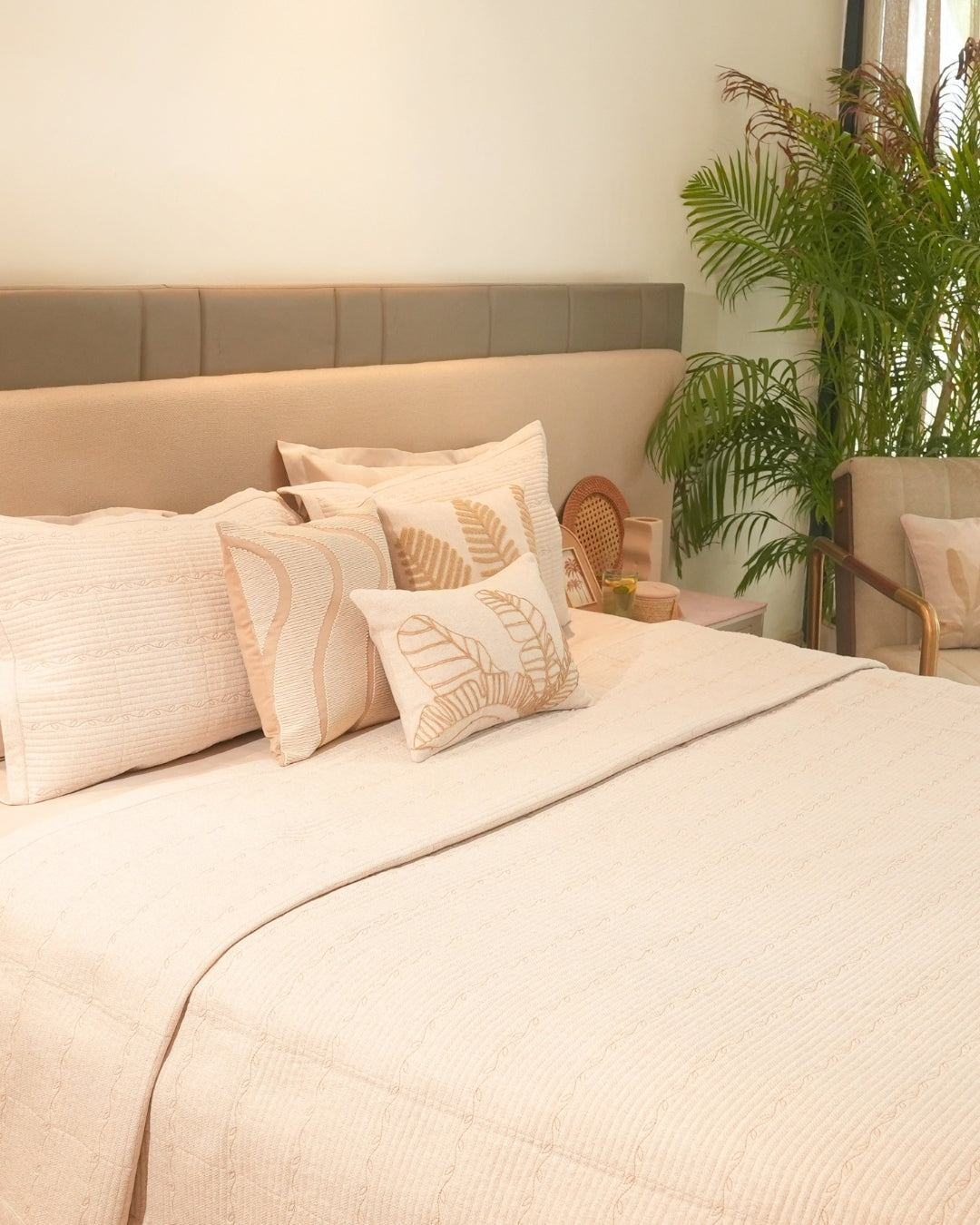 Laguna Palm Springs Embroidered Beige Cushion Cover (Size : 16"X16") - Elysian Home Decor