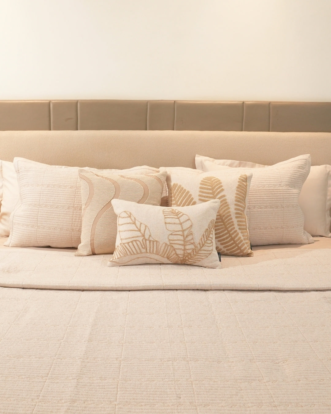 Fernwood Palm Springs Embroidered Beige Cushion Cover (Size : 16"X16") - Elysian Home Decor