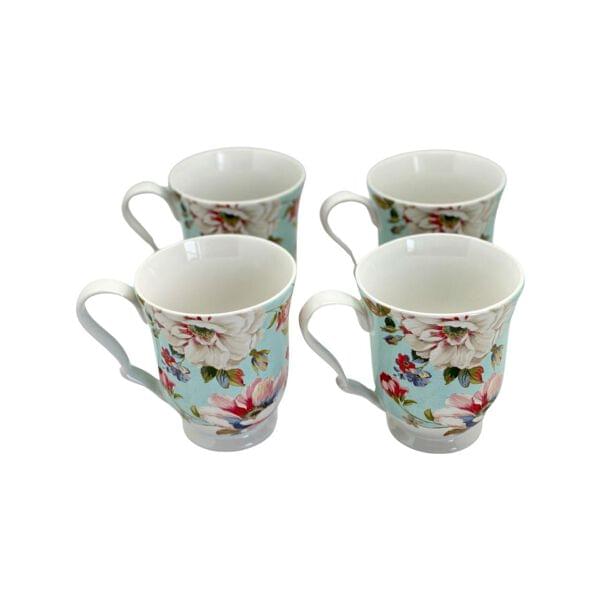 Oriana Teal Vintage Print Footed Mugs