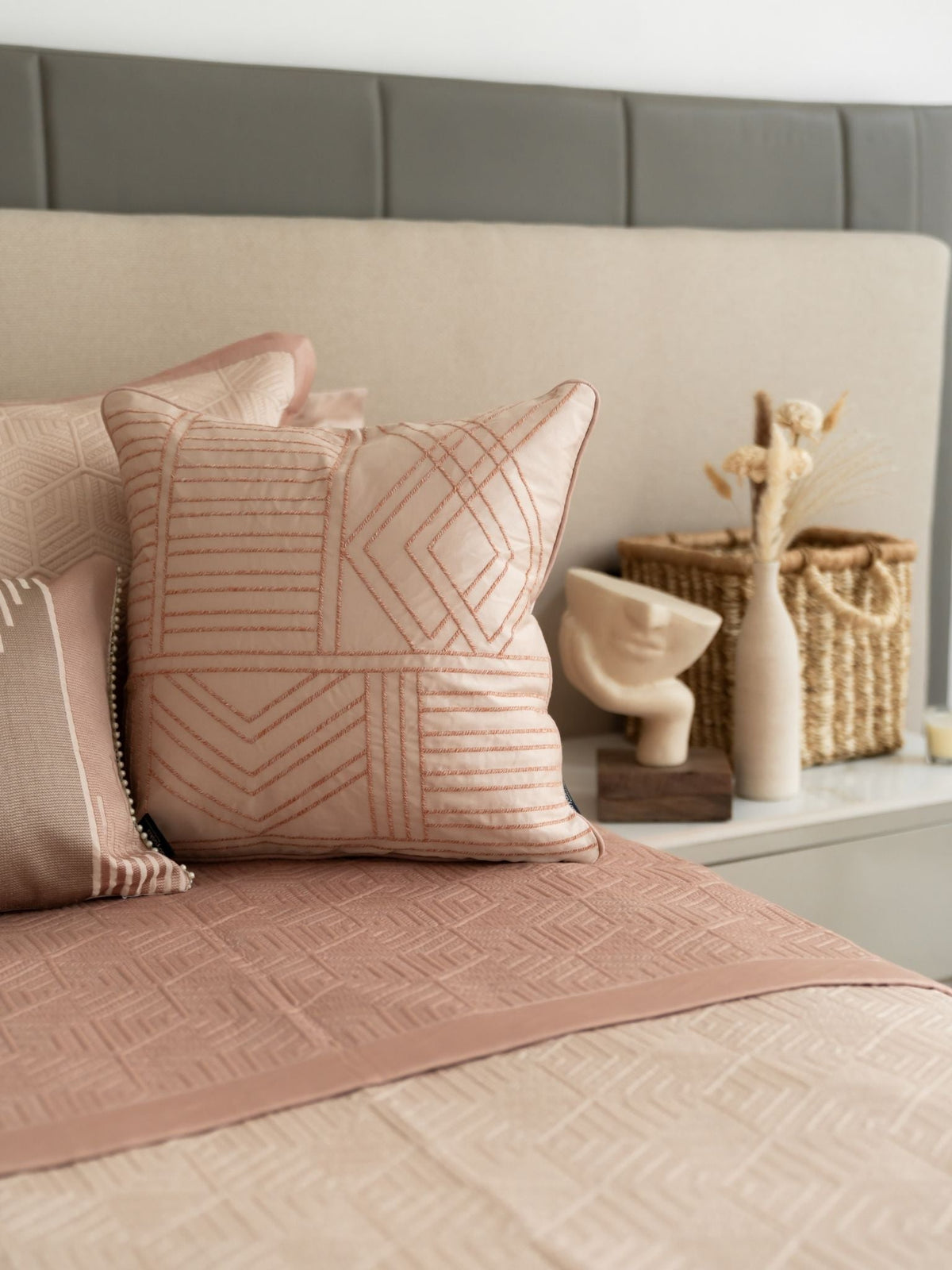 Altima Cotton Embroidered Buff Cushion Cover 16" X 16" - Elysian Home Decor