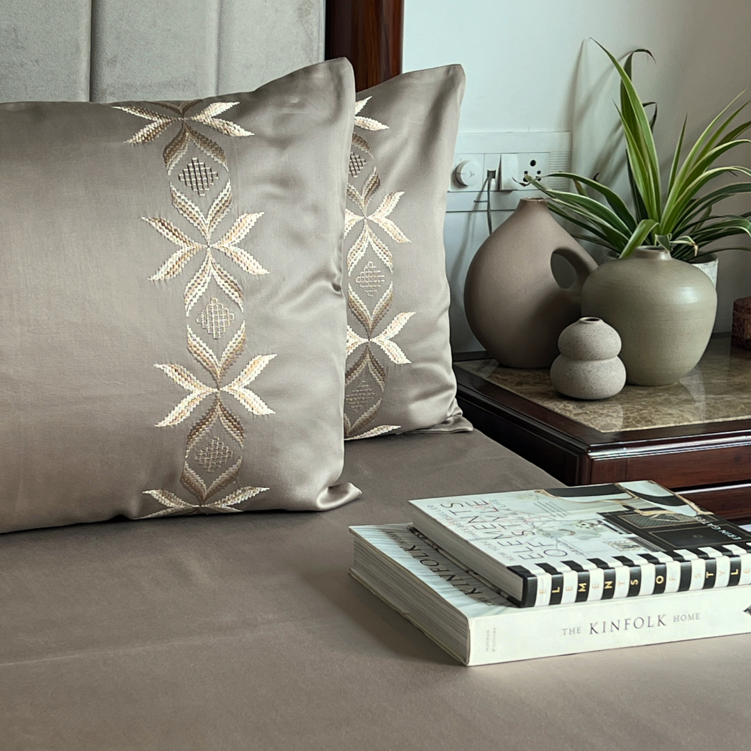 Nadine mocha bedsheet set fabric texture close-up