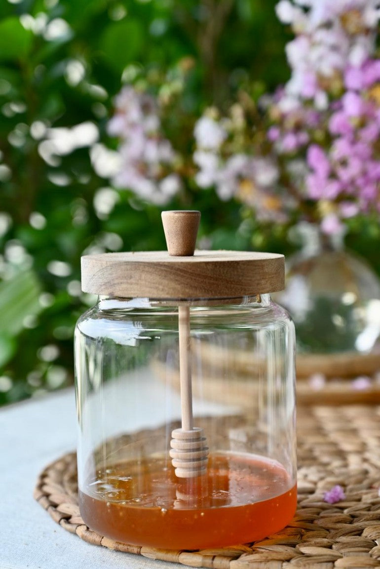 Honeycomb Glass Jar With Wooden Dipper