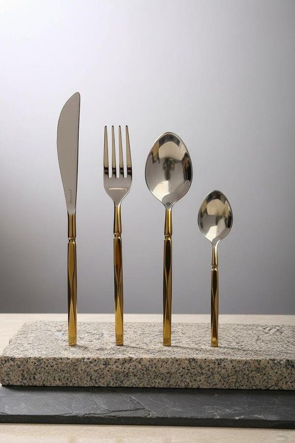 Suvarna Duo Gold & Steel Cutlery Set of 24 on stand