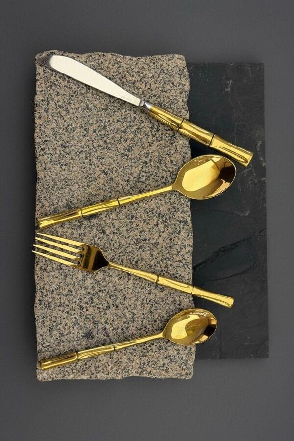 Bamboo Handle Gold Cutlery Set of 24