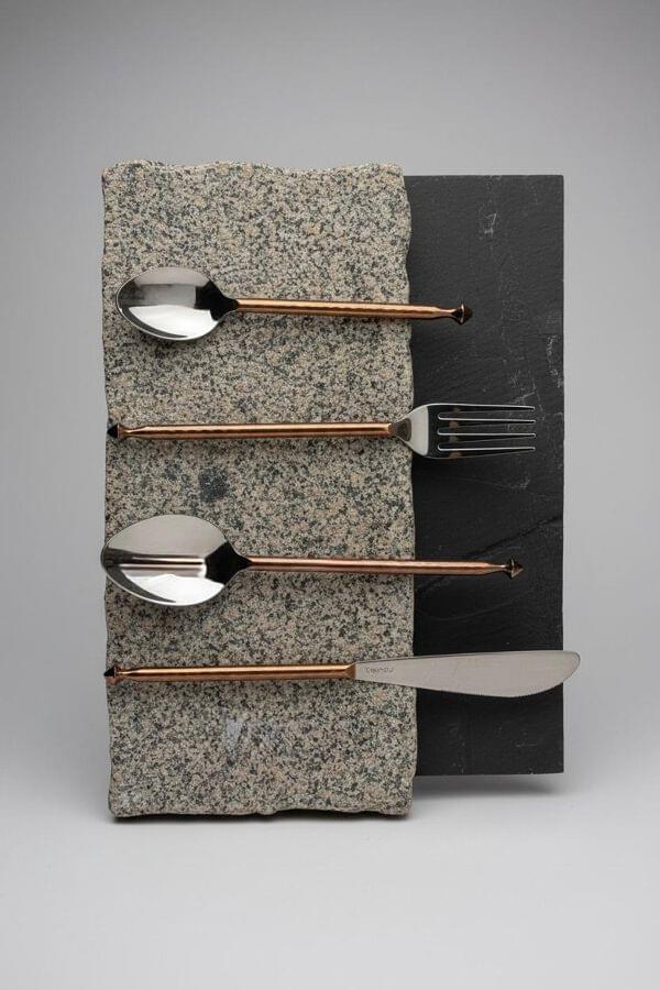 Sombre Rose Gold Cutlery Set of 24 with Stand