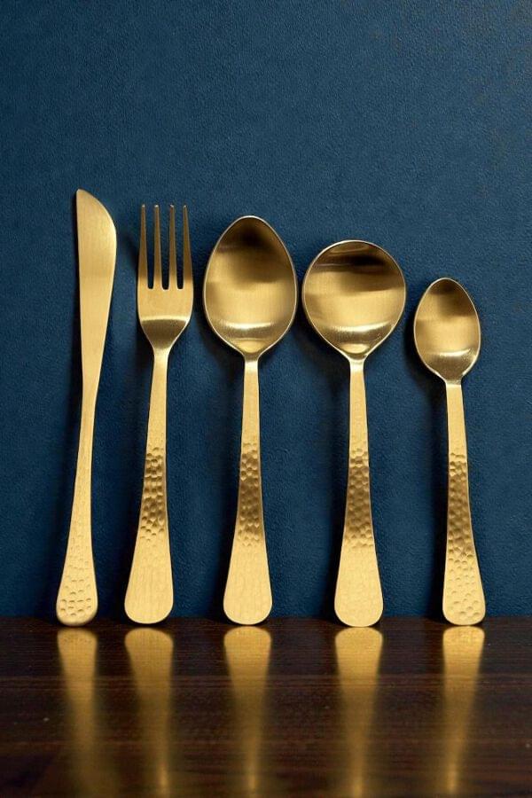 Hammered Matt Gold Cutlery Set of 24