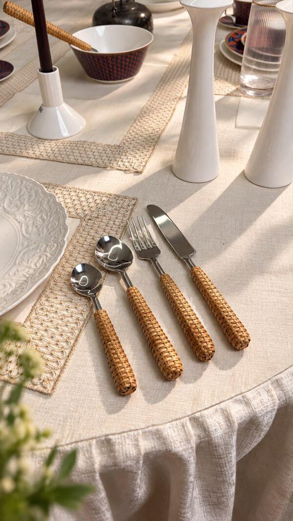 Rattan Handle Cutlery Set of 24