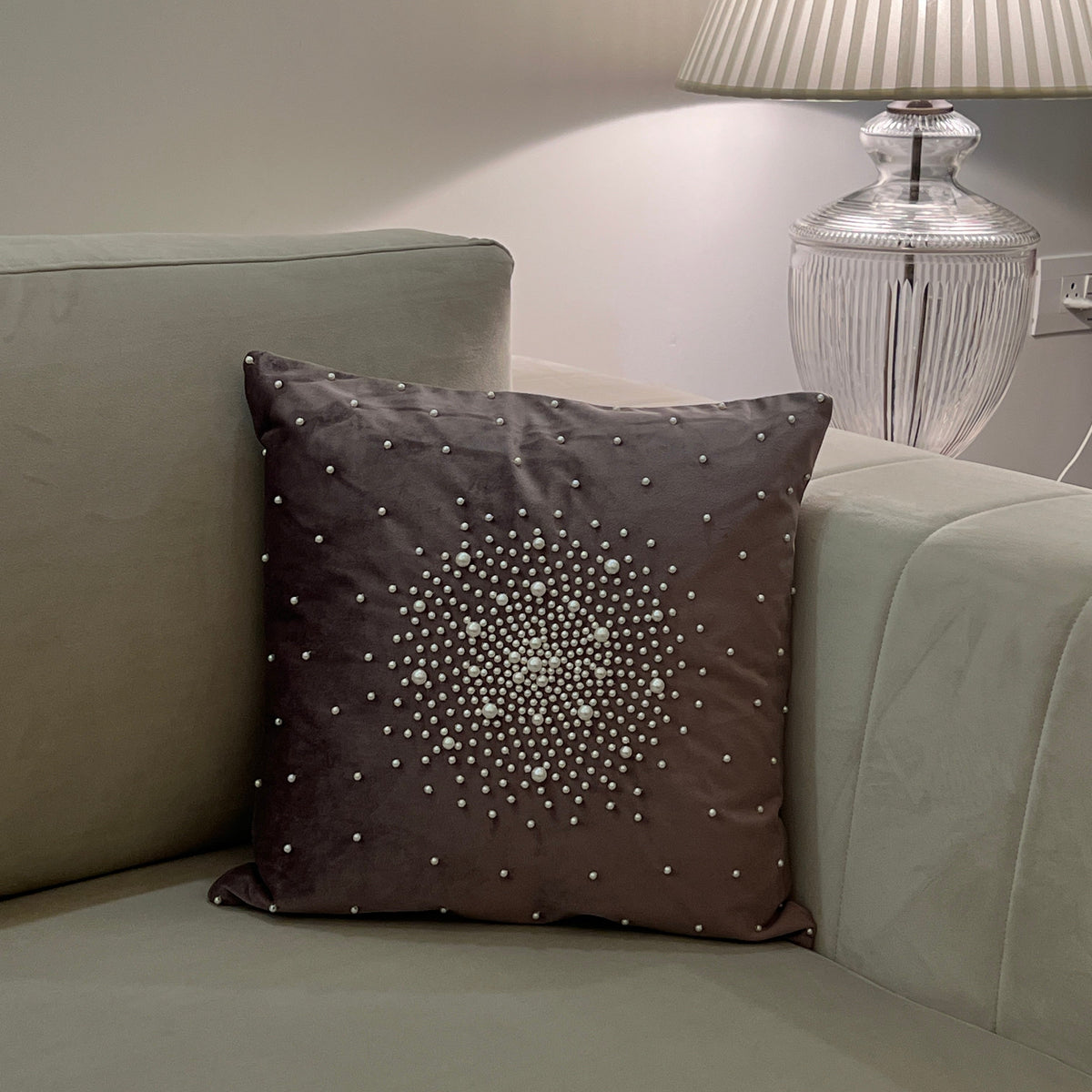 Decorative Pearl Lilac Velvet Cushion Cover 16x16 - Elysian Home Decor
