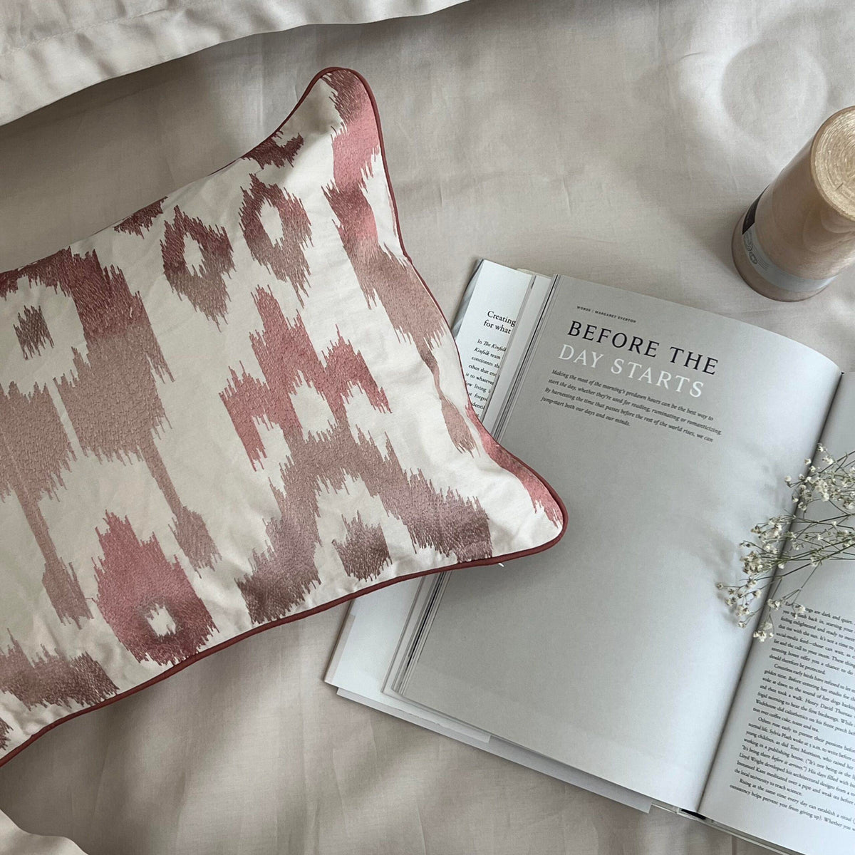Flat lay of the full oats beige bedsheet set