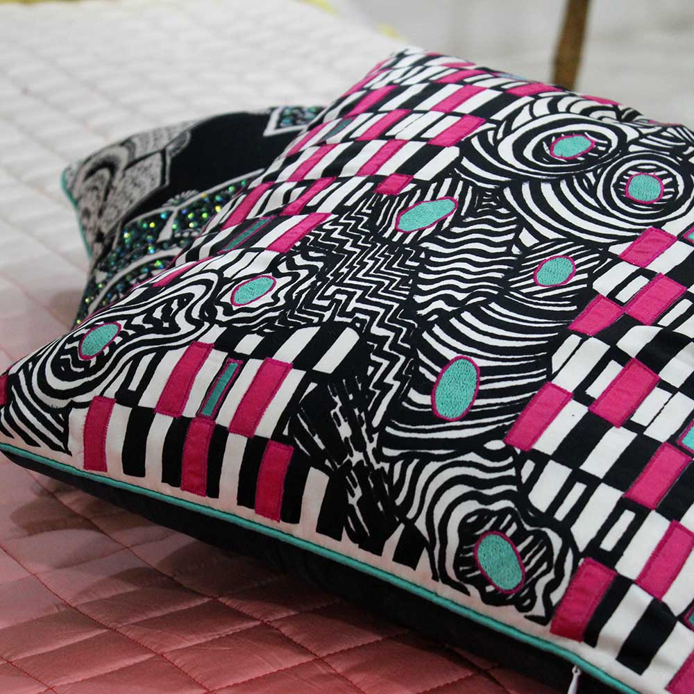 Multi Color Cushion Geometric Digital Print Polyester Cushion Cover Black and White Pop of Color Pillow Cushion Case 16" X