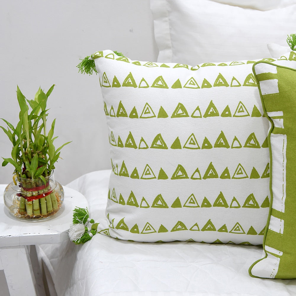 Home Decor Cushion Cover Patio & Garden Green Cotton Cushion Cover 16x16 Geometric Pattern with Tassels Printed Cushion Cover