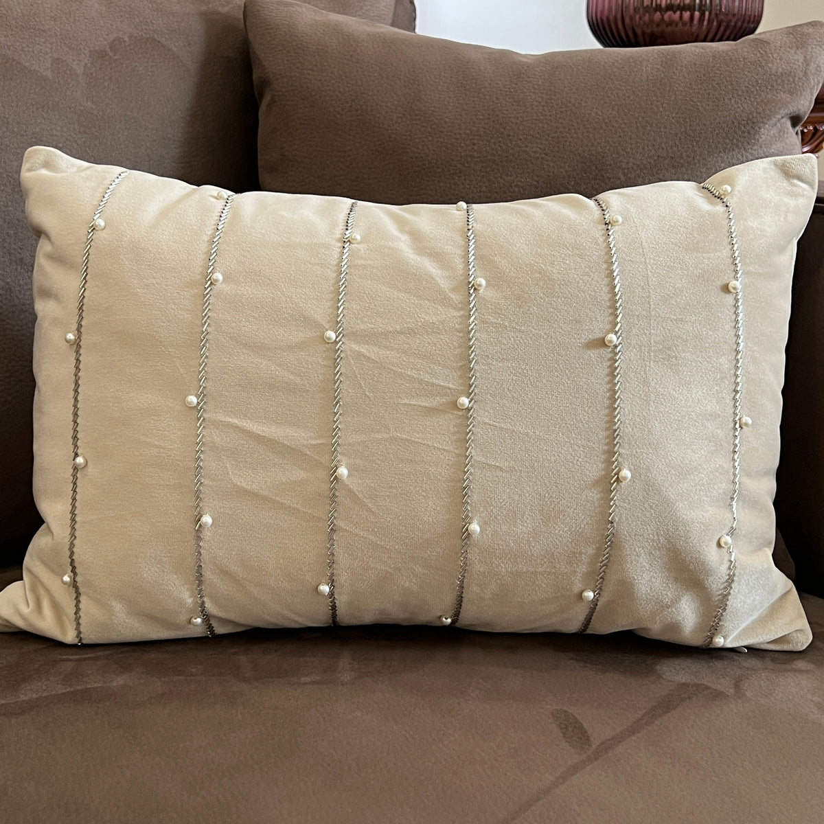 Decorative Twinkle Ivory Velvet Cushion Cover 12x18 - Elysian Home Decor