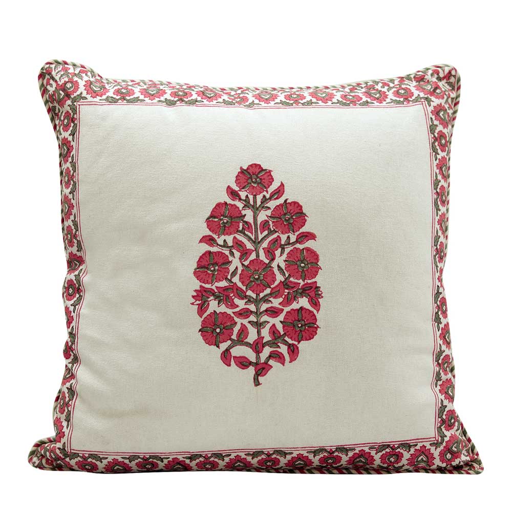 Hand Block Floral Printed Garden Living Room, Sofa Cotton Cushion Cover 16"x16" - Elysian Home Decor