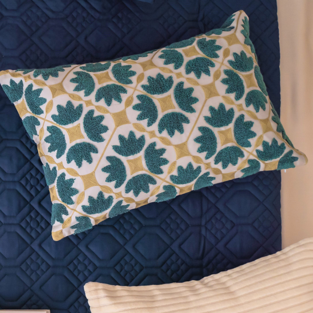 Mariana Pearl Grey Cotton Embroidered Cushion Cover (Size : 12"X18") - Elysian Home Decor