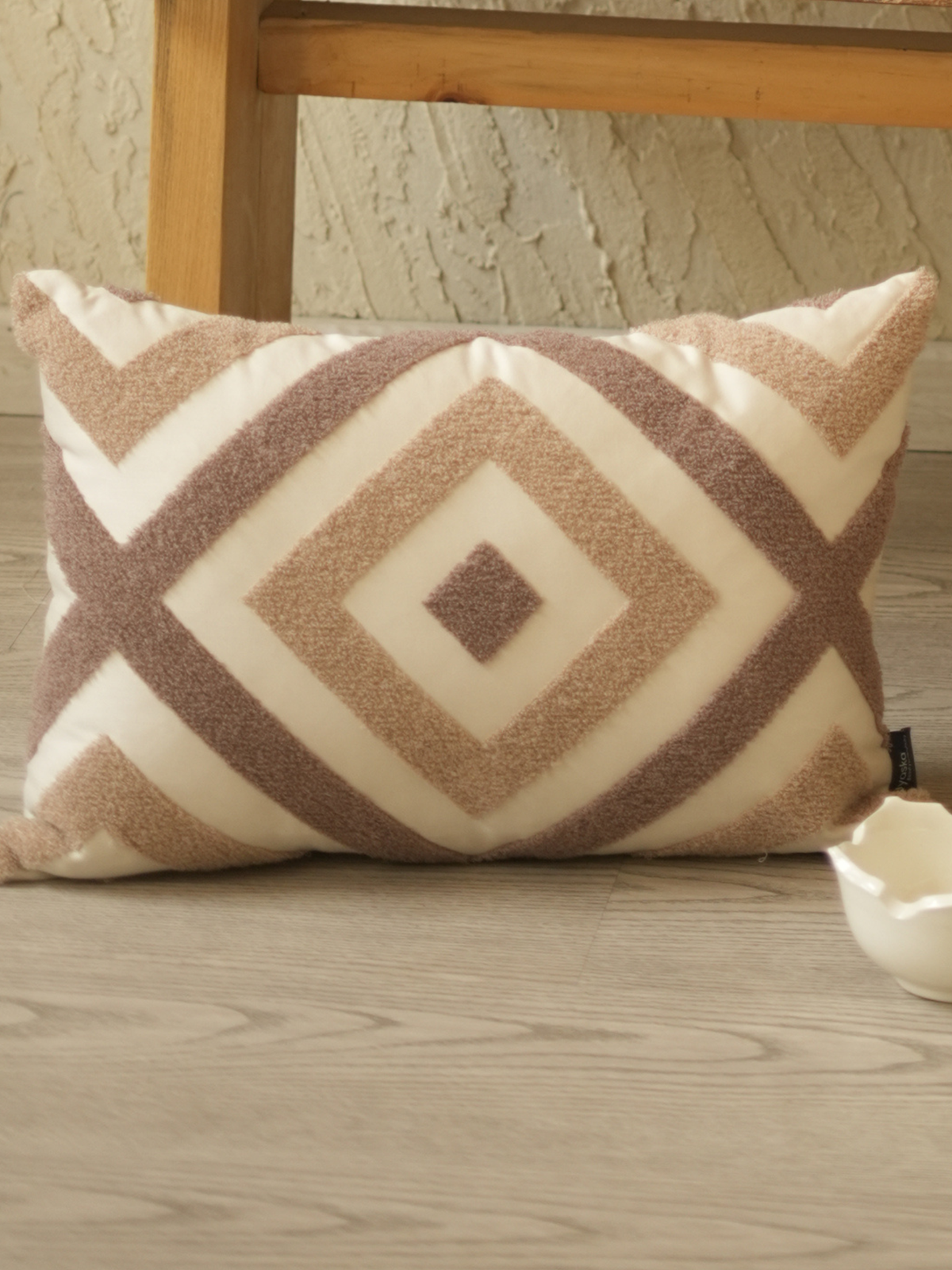 Lune Oats Beige Cotton Embroidered Cushion Cover 12" X 18" - Elysian Home Decor