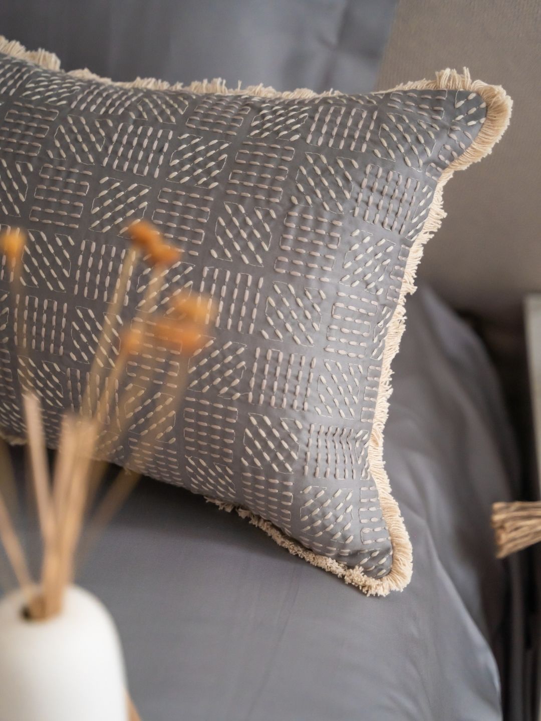 Close-up of the slate bedsheet fabric texture