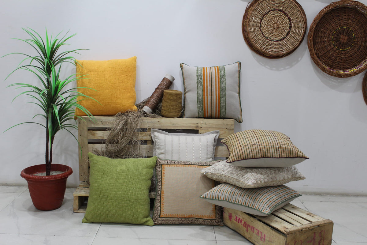 Embroidered Sofa, Car, Office Cushion Cover Ivory Color 1 Piece (16" X 16") - Elysian Home Decor