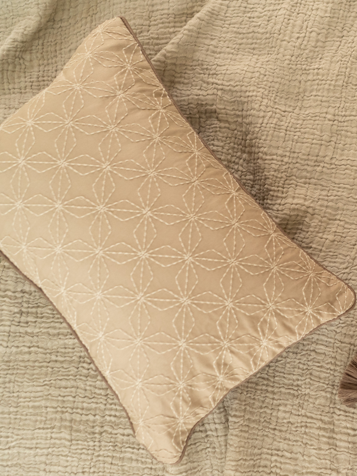Geovibe Beige Cotton Embroidered Cushion Cover 12" X 18" - Elysian Home Decor