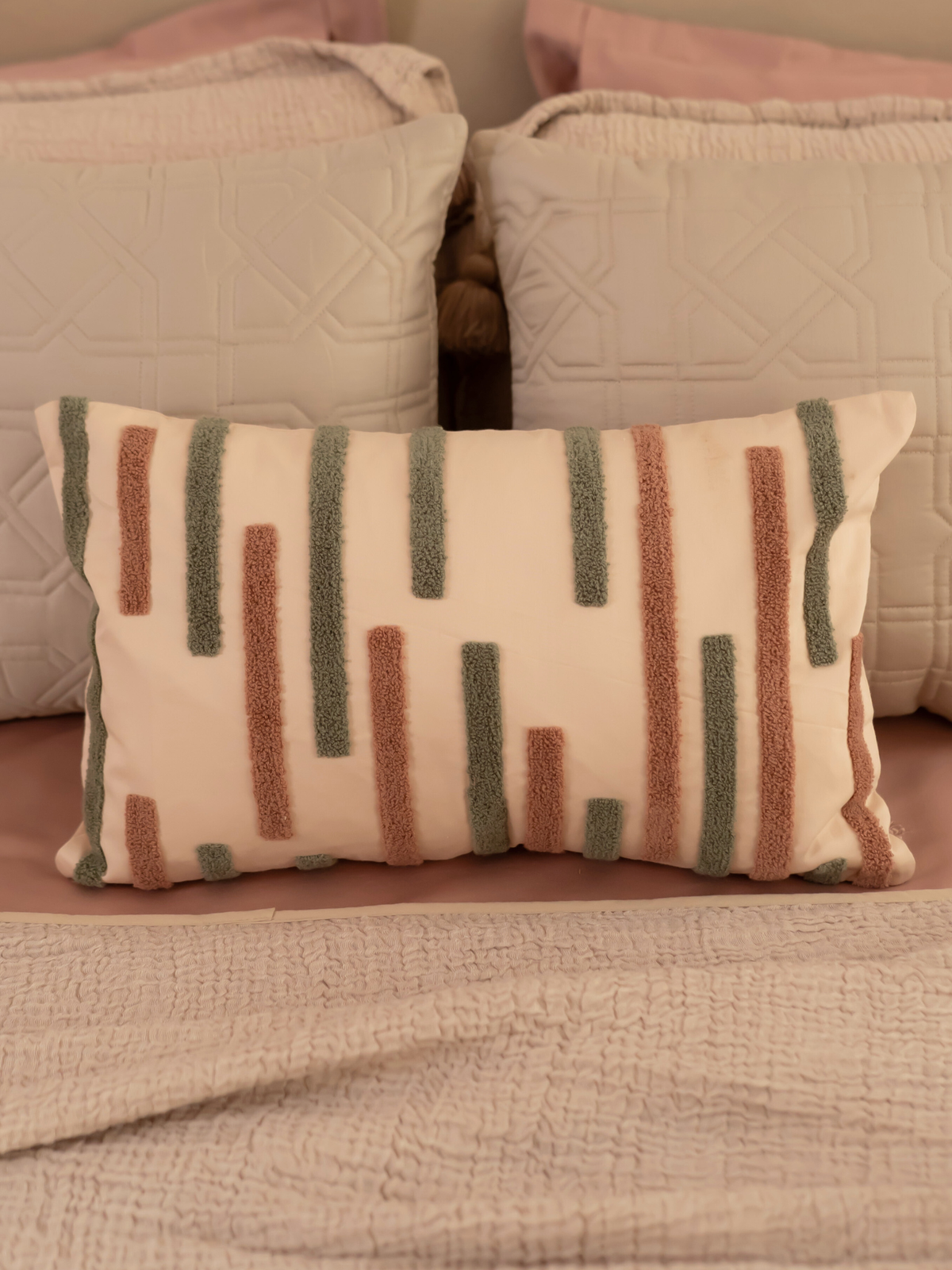 Sleeklines Buff Cotton Embroidered Cushion Cover 12" X 18" - Elysian Home Decor