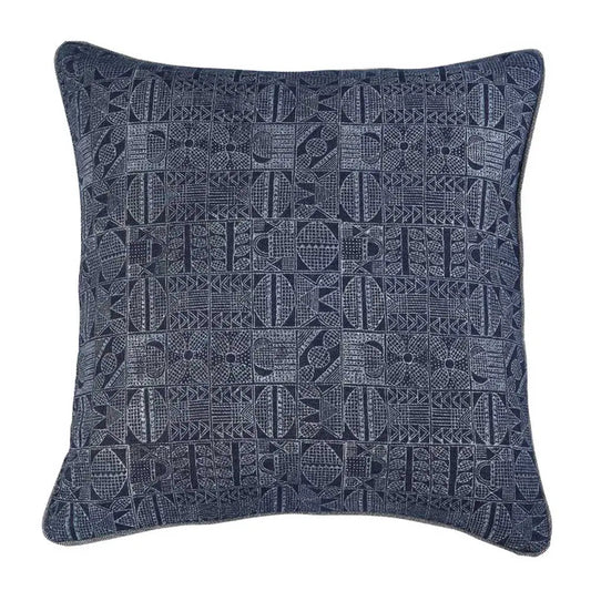 Designer Hand Block Printed Cushion Cases Indiana Denim Cushion Cover Pillow Case 16" X 16" - Elysian Home Decor