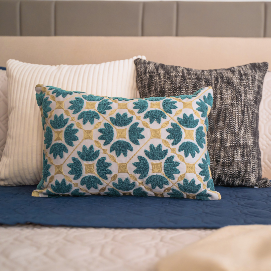 Mariana Pearl Grey Cotton Embroidered Cushion Cover (Size : 12"X18") - Elysian Home Decor