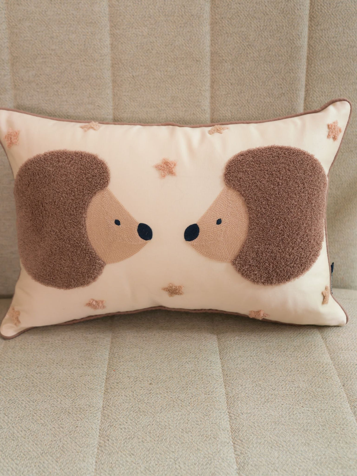 Wiggy & Waggy Cotton Embroidered Oats Beige Cushion Cover Kids Design 12" X 18" - Elysian Home Decor