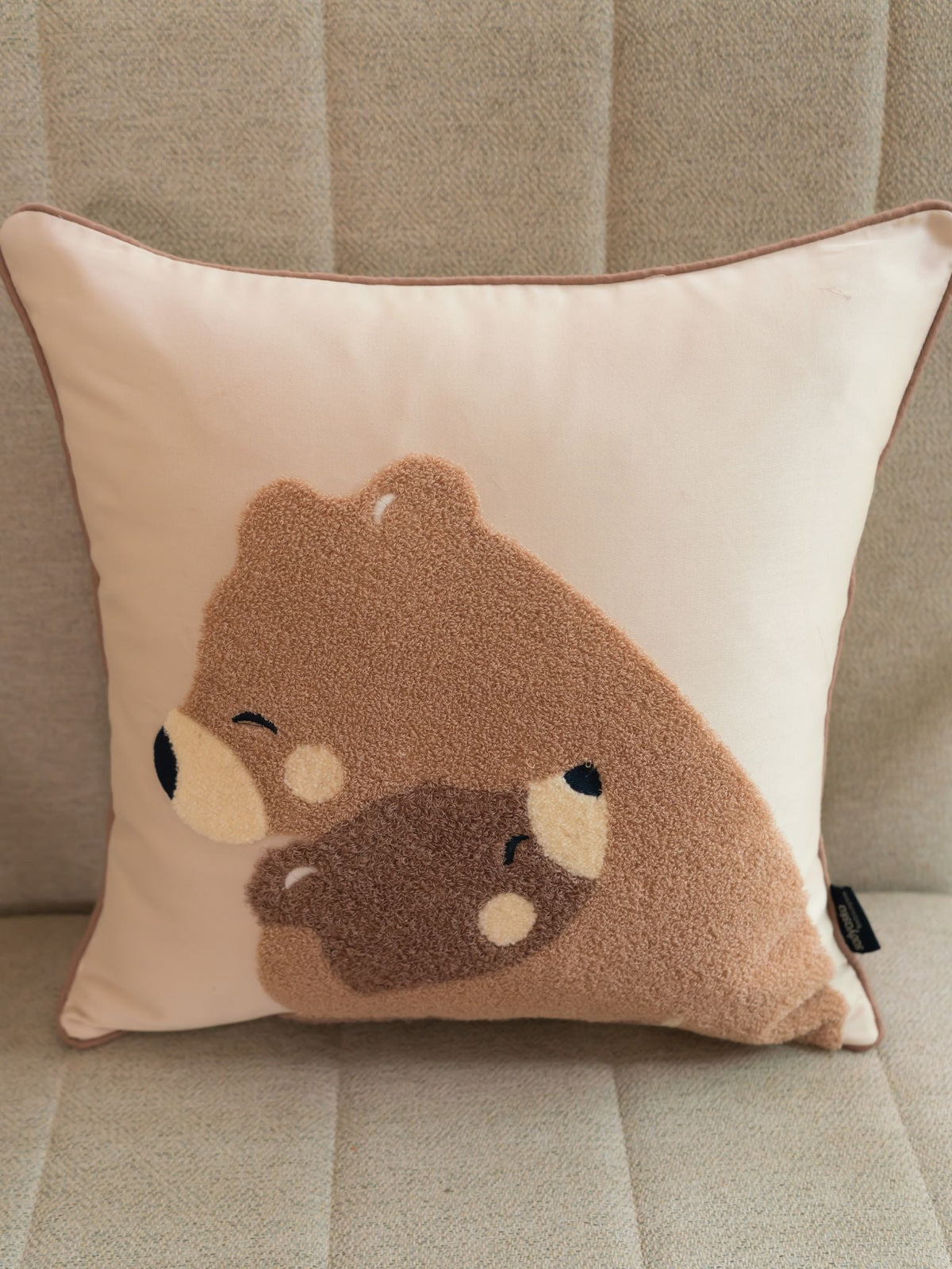 Cuddle Bean Cotton Embroidered Oats Beige Cushion Cover Kids Design 16" X 16" - Elysian Home Decor