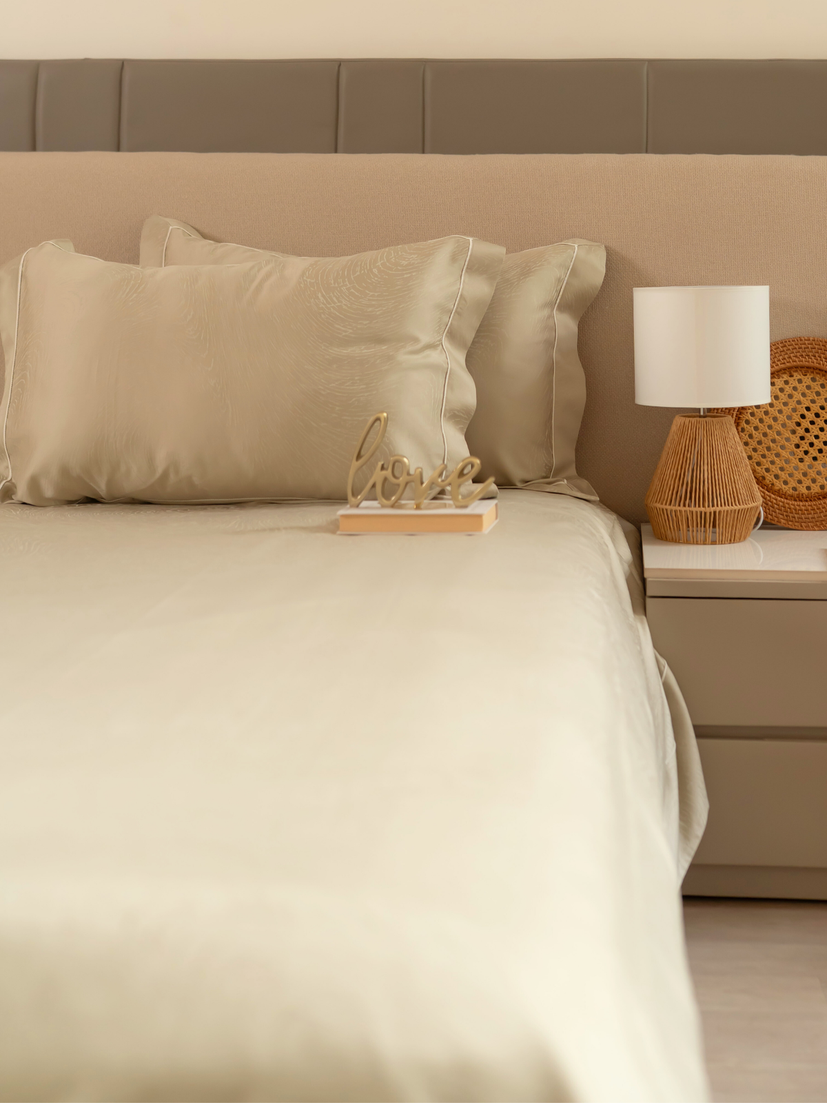 Golden Sand Premium Tencel Jacquard Bedsheet Set with Lace - Elysian Home Decor