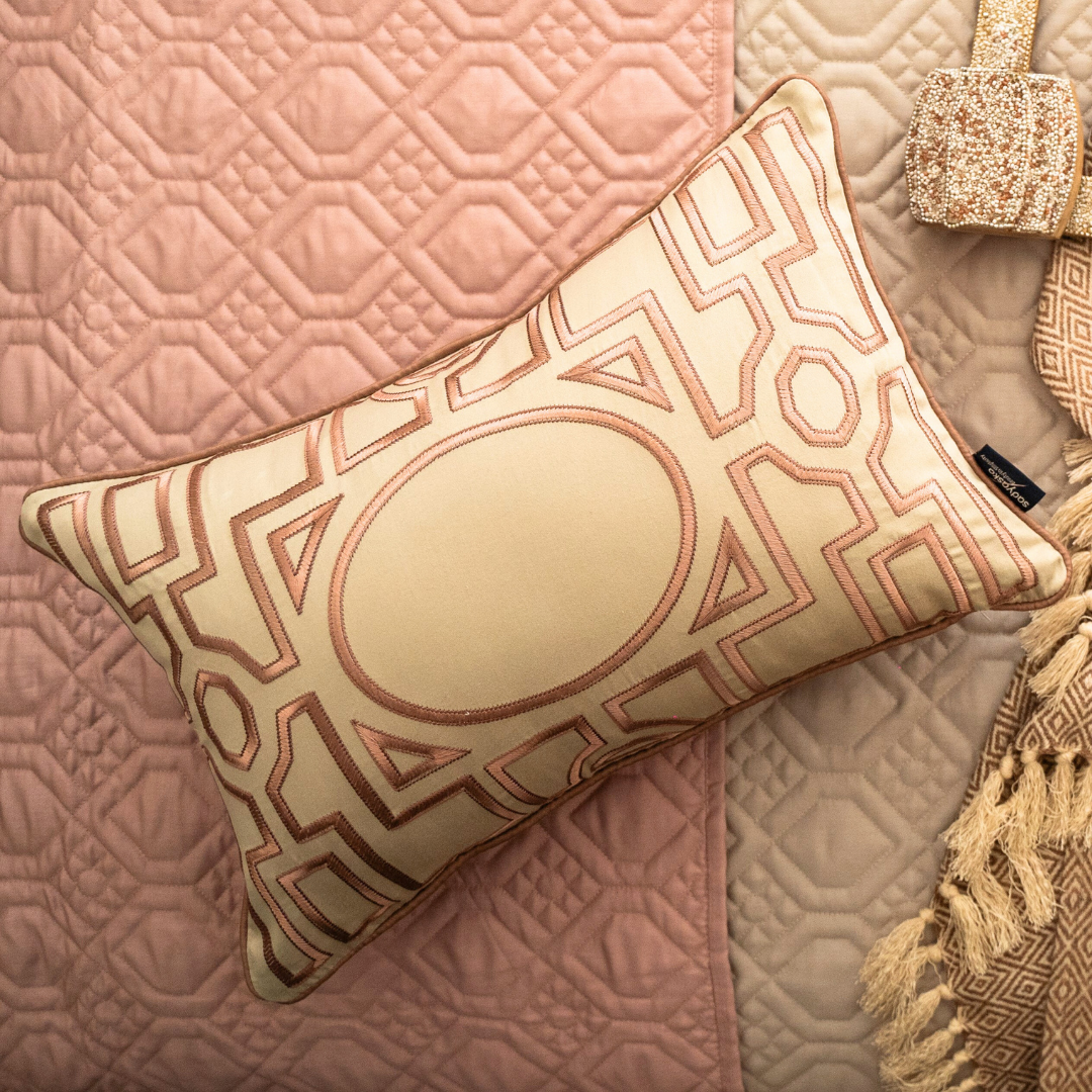 Asmara Beige Cotton Embroidered Cushion Cover (Size : 12"X18") - Elysian Home Decor