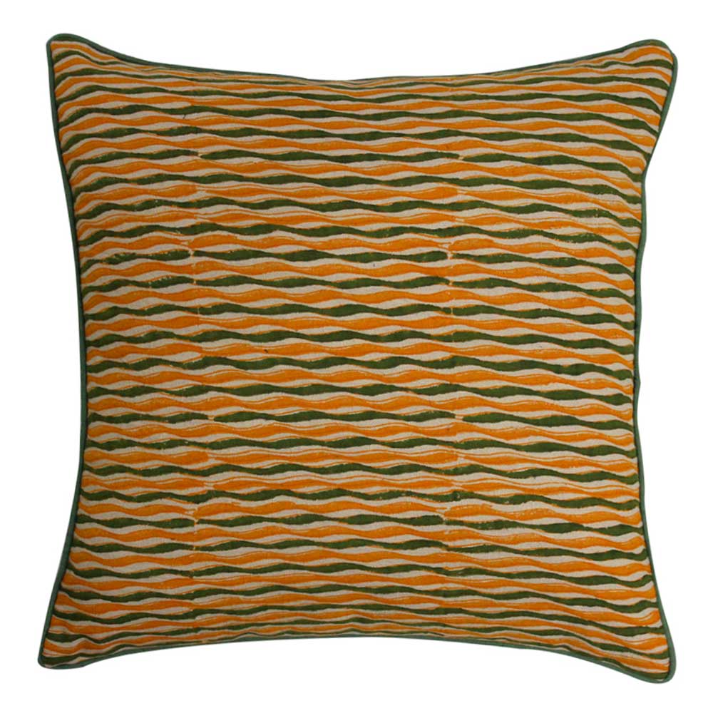 Hand Block Printed Mustard Color Sofa, Bed, Car Cushion Covers (16" X 16") - Elysian Home Decor