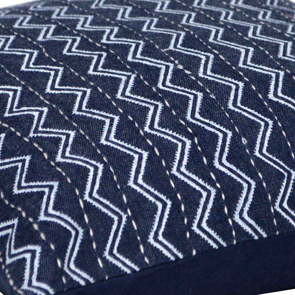 Designer Kantha Embroidered Denim Cushion Cover Denim Indigo Blue Printed Pillow Cushion Case 16" X 16" - Elysian Home Decor