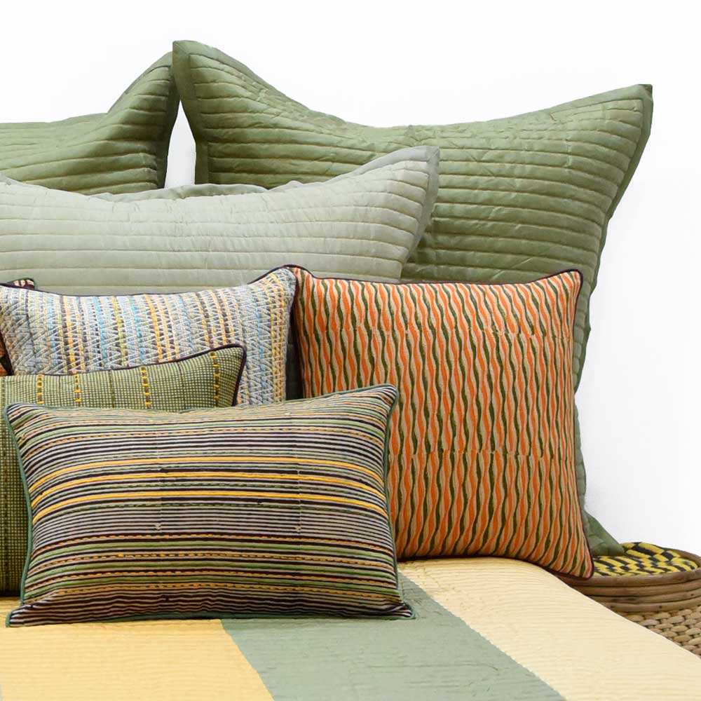 Hand Block Printed Mustard Color Sofa, Bed, Car Cushion Covers (16" X 16") - Elysian Home Decor