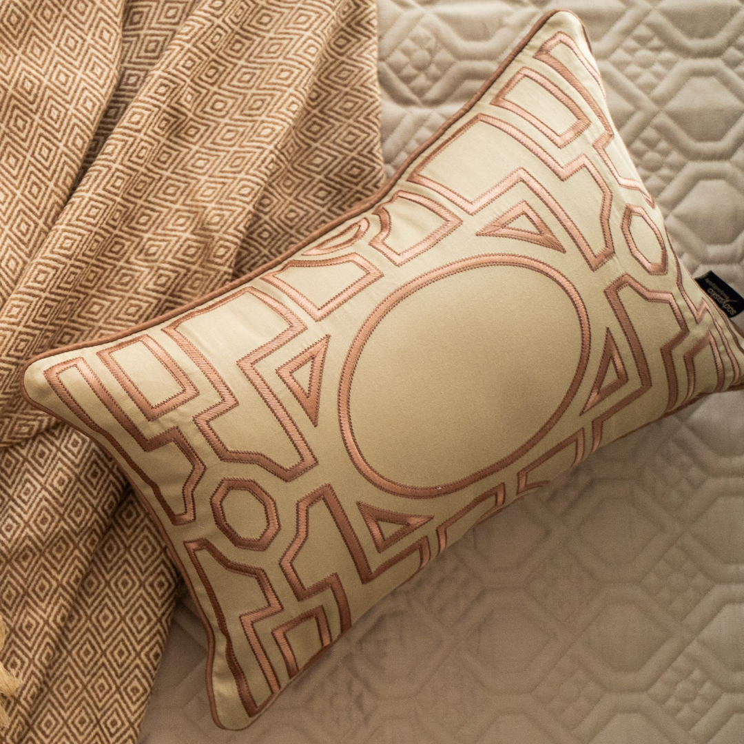 Asmara Beige Cotton Embroidered Cushion Cover (Size : 12"X18") - Elysian Home Decor
