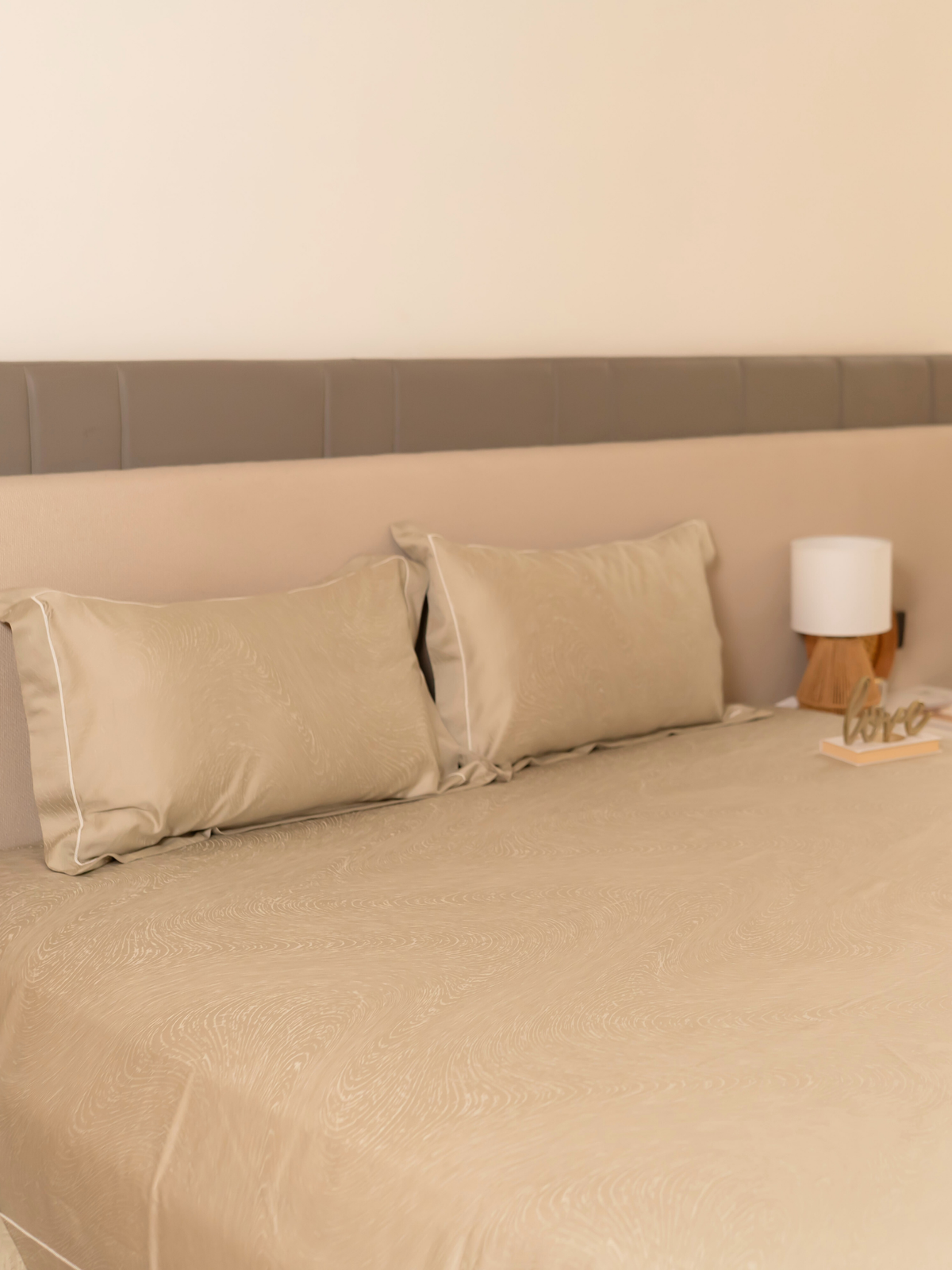 Golden Sand Premium Tencel Jacquard Bedsheet Set with Lace - Elysian Home Decor