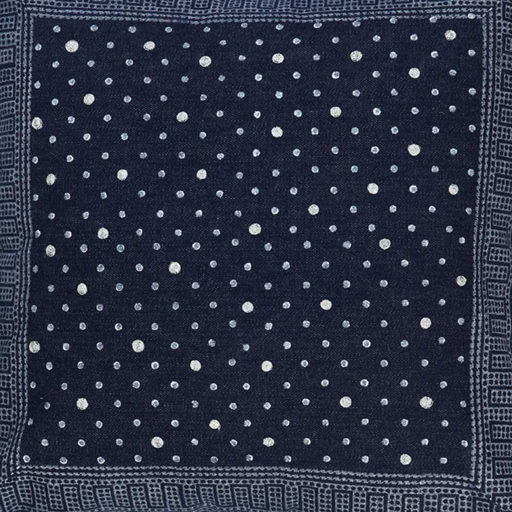 Navy Dotted Denim Printed Cushion Cover Hand Embroidered Block Print Pillow Cushions Case 16" X 16" - Elysian Home Decor