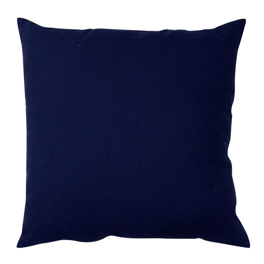 Navy Dotted Denim Printed Cushion Cover Hand Embroidered Block Print Pillow Cushions Case 16" X 16" - Elysian Home Decor