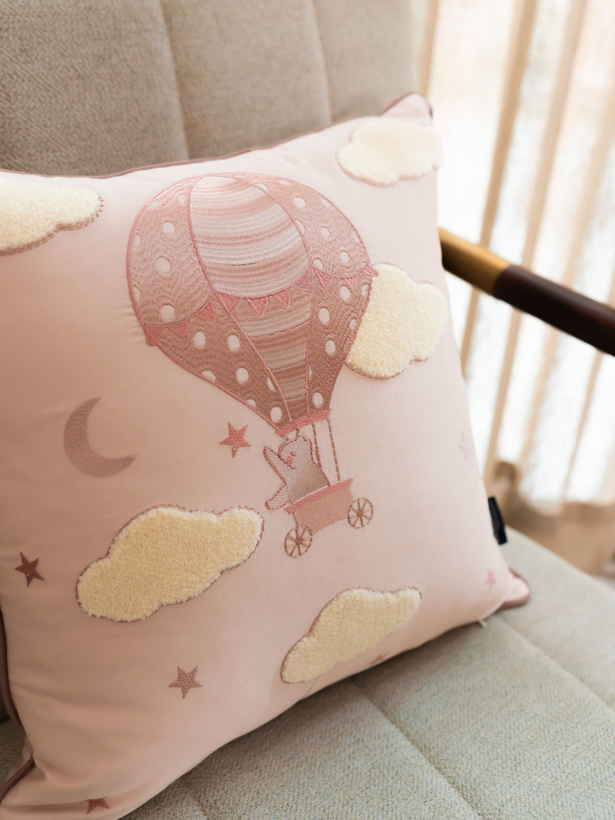 Tiny Trotter Cotton Embroidered Buff Cushion Cover Kids Design 16" X 16" - Elysian Home Decor