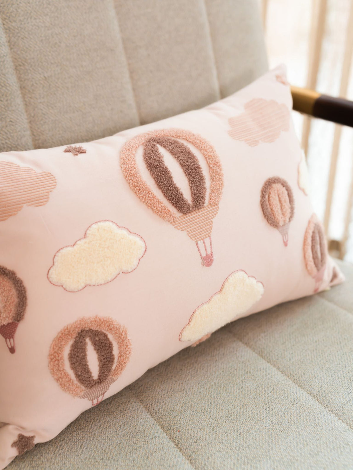 Up & Away Cotton Embroidered Buff Cushion Cover Kids Design 12" X 18" - Elysian Home Decor