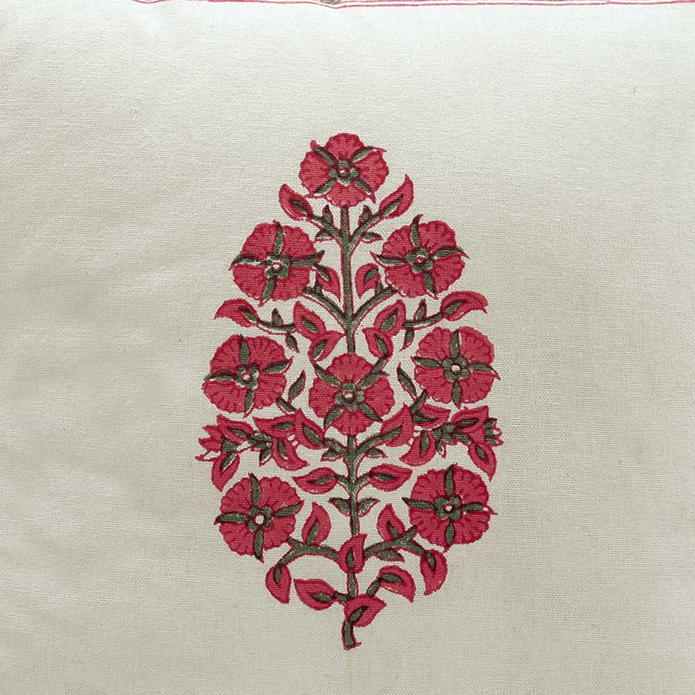 Hand Block Floral Printed Garden Living Room, Sofa Cotton Cushion Cover 16"x16" - Elysian Home Decor